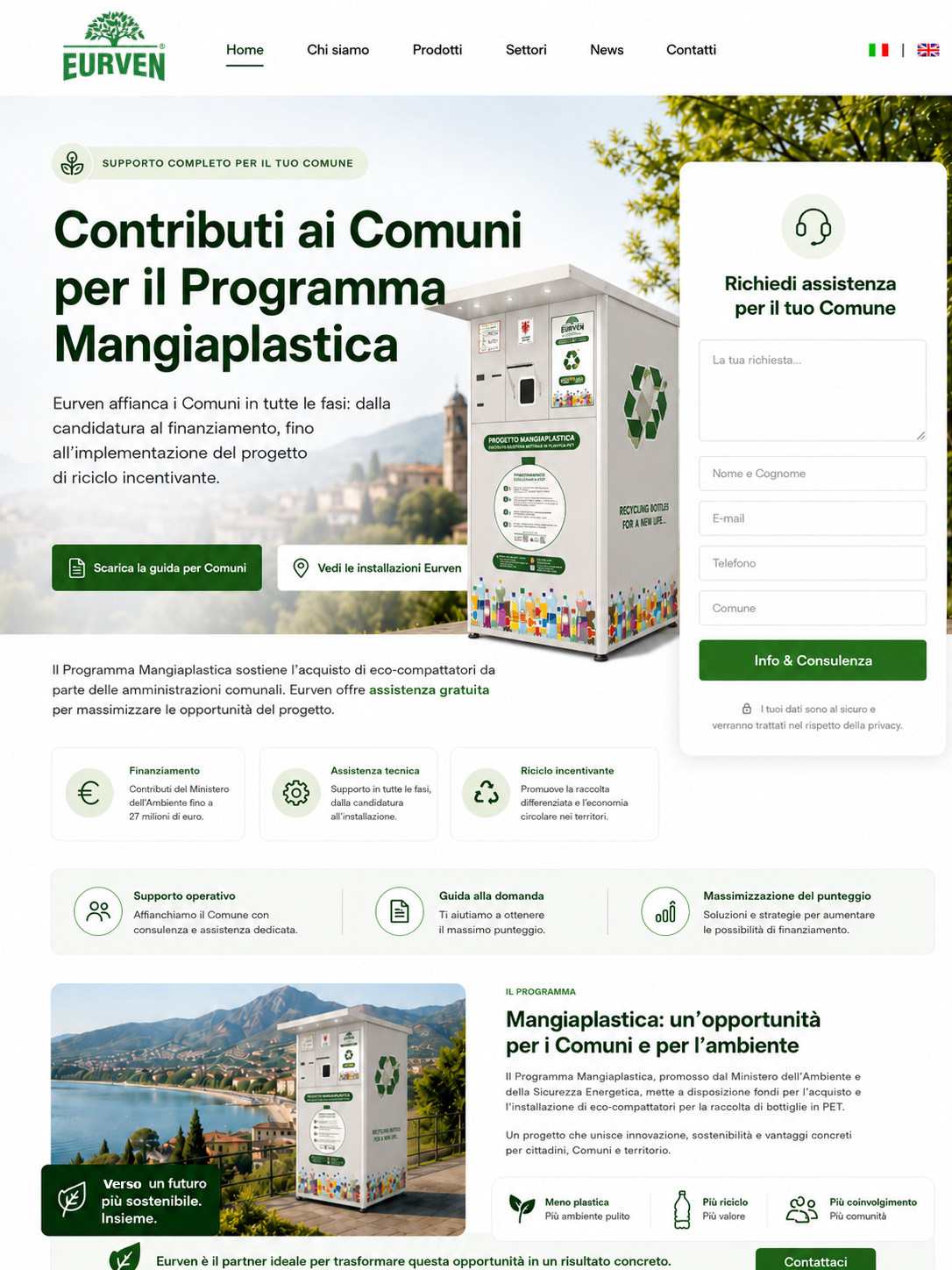 Landing page Eurven dedicata al Progetto Mangiaplastica
